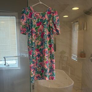 Lilly Pulitzer Pink and Green Floral Midi Dress